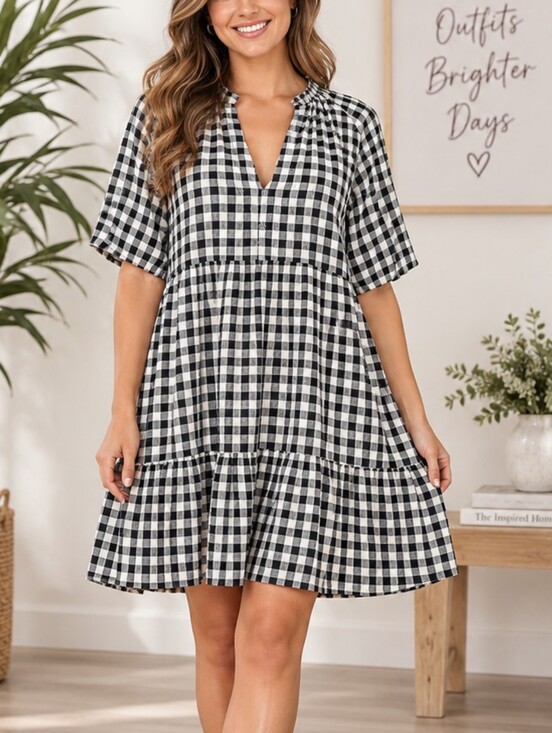 BB Dakota Dresses & Skirts - BB Dakota Steve Madden Gingham Tiered Dress – Size M